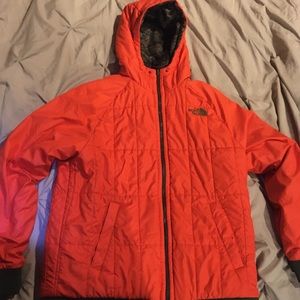 North face large orange/camo coat
